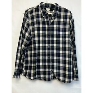 LL Bean Mens 1X Long Sleeve Flannel Blue White Plaid Button Front Shirt